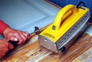 Speedheater Paint Remover on a door